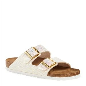 Birkenstock Arizona Snake Embossed Slide Sandal.